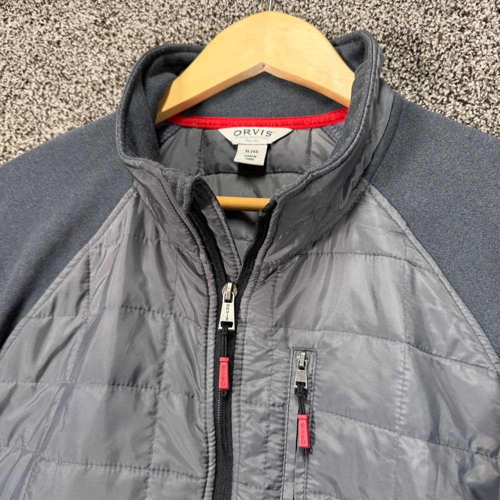 Orvis Mixed Media Hybrid Jacket Mens XL Gray‎ Quilted Stretch Full Zip Pockets